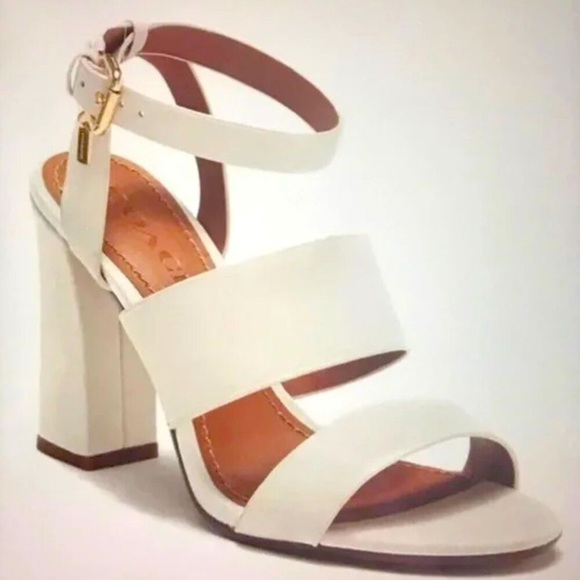 NWT COACH Kaye Block Neutral Heeled Sandals in Chalk Ivory 10B $225 - Picture 1 of 9
